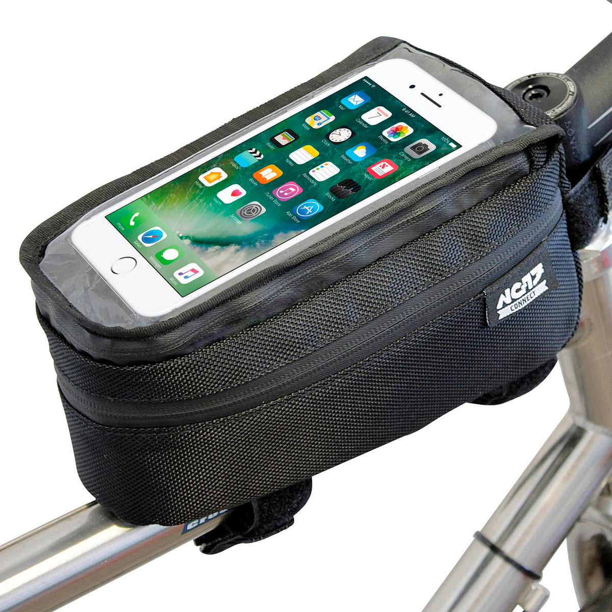 NC-17 Connect Smartphone Tasche XL für Oberrohr, Klettverschluss schwarz uni